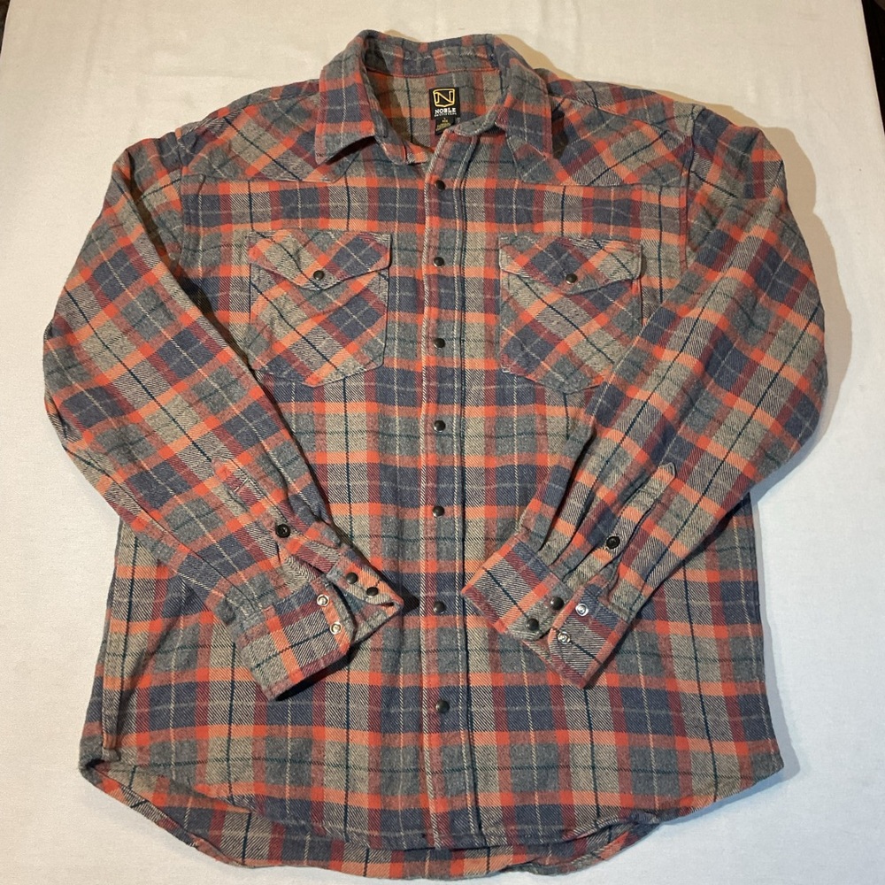Noble Outfitters Red/Gray/Navy Flannel Long Sleeve Button-Up Collar,‎ Size L